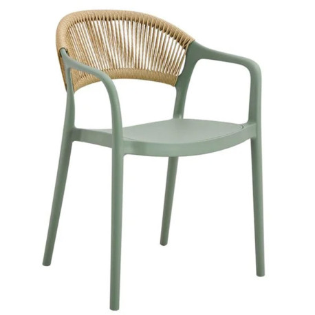 DONNA Πολυθρόνα Στοιβαζόμενη, PP-UV Πράσινο, Rope Wicker Φυσικό