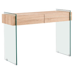 GLASSER Wood Κονσόλα Διάφανο Γυαλί 12mm - με Συρτάρια Απόχρωση Δρυς