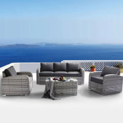 BELMAR Living Set Σαλόνι Κήπου ALU:3Θέσ+2 Πολυθρόνες+Τραπέζι Wicker GreyWhite, Μαξ.Γκρι Σκ.