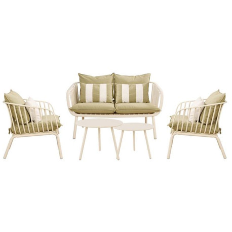 ASTRID Set Σαλόνι Κήπου 5τεμ, PP & Μέταλλο Cream, Μαξιλάρια Sandy Green