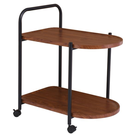 TROLLEY - Βοηθητικό Τραπεζάκι Μέταλλο Βαφή Μαύρο, MDF with PVC Απόχρωση Καρυδί