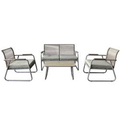 ROCCO Set Σαλόνι Κήπου 4τεμ, Μέταλλο Μπεζ, Rope Wicker Μπεζ, Μαξιλ.Μπεζ, Γυαλί Μπεζ