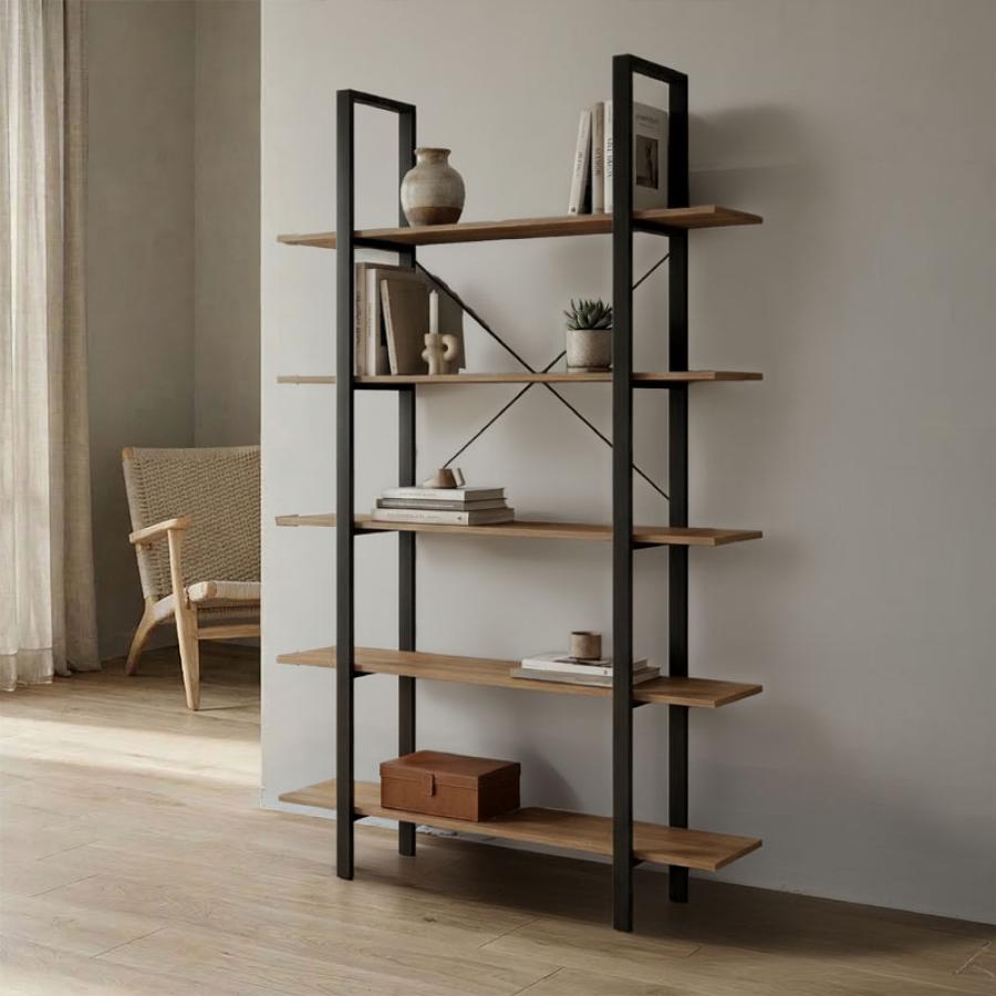 Βιβλιοθήκη-Ραφιέρα Loftie pakoworld sonoma-μαύρο μέταλλο 126x28x165εκ